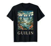 Guilin China Rivière Montagne Paysage Scénique Nature Design T-Shirt