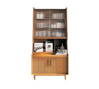 guiling-1986 Armoire de Rangement de Style campagnard Bibliothèque Vintage en Bois Massif avec Portes Verre, Meuble d'appoint au Sol Compartiment Ouvert, de Rangement for Salon, Buffet Commodes