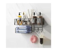 guiling-1986 Étagère de douche de salle de bain Toilettes Grand support de rangement mural Lavabo Support cosmétique double couche avec porte-mouchoirs et crochet en métal sans poinçonnage(Noir)