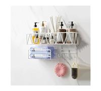 guiling-1986 Étagère de douche de salle de bain Toilettes Grand support de rangement mural Lavabo Support cosmétique double couche avec porte-mouchoirs et crochet en métal sans poinçonnage(Blanc)