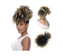 guiling-1986 Postiches Chignon Queue de Cheval Afro Bouffante avec Cordon Serrage et Frange, Chignon crépu bouclé, postiche Style Ananas for Femmes Noires Extensions de Cheveux Chignon(2)