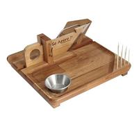 Guillotine à saucisson sur plateau en bois d'hêtre