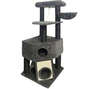 GUILY Arbre à chat stable - Idéal chats taille moyens - 50 x 50 x 141 cm - Gris foncé - 2 plateformes, 1 perchoir, 1 cabane, 1 rampe