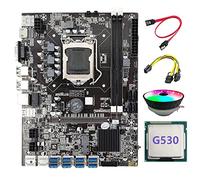 Guindxan B75 BTC Carte mère minière + câble SATA + processeur G530 + câble 6 broches vers double 8 broches + ventilateur de refroidissement RVB LGA1155 8XPCIE USB DDR3