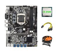 Guindxan Carte mère B75 USB ETH Mining 8XPCIE vers USB + I3 2120 CPU + 6 broches vers double câble 8 broches + ventilateur LGA1155 B75 BTC carte mère