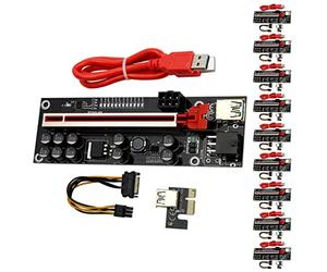 Guindxan Lot de 10 câbles graphiques VER011 PRO PCI-E 1X vers 16X USB3.0 6PIN avec 10 condensateurs solides B250 B75 BTC