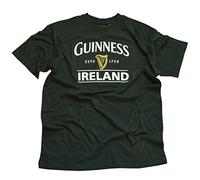 Guinness Dunkelgrün Baumwoll T-Shirt T-Shirt Kurze Ärmel für Herren mit Irlande Inschrift und Harfe Design, Vert, XXL