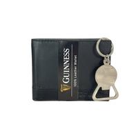 GUINNESS Portefeuille en cuir noir et porte-clés - Blocage RFID, portefeuille à deux volets en cuir véritable pour homme, porte-cartes fin, portefeuille élégant et durable pour homme - Produit