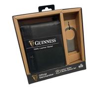 GUINNESS Portefeuille en cuir noir et porte-clés - Blocage RFID, portefeuille à deux volets en cuir véritable pour homme, porte-cartes fin, portefeuille élégant et durable pour homme - Produit