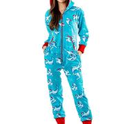 Guiran Pyjama une pièce pour femme avec capuche en polaire douce et capuche Motif élan, Dauphin bleu., L