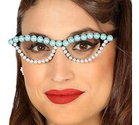 Guirca 17267 Lunettes modèle années 50 avec Perles de Couleur Noir, Blanc et Bleu