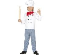 Guirca Déguisement de cuisinier avec costume et bonnet pour enfant de 7 à 9 ans, blanc et bleu (83363)