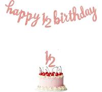 Guirlande Aanniversaire 1 lot de décorations for cupcakes à paillettes «Joyeux anniversaire» (1/2 bannière)(1Set Rose Gold)