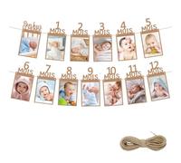 Guirlande Anniversaire 1 an, Bannière Photo 0-12 Mois, Banderole Photo Anniversaire, Guirlande Papier Kraft pour Garçon Fille Première Anniversaire Decoration