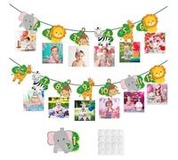 Guirlande Anniversaire 1 an,Bannière Photo de 1 à 12 Mois Animaux Bannière pour Guirlande Photo Anniversaire des Animaux de Jungle,pour Garçon Fille Première Anniversaire Fête Décor