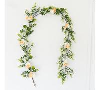 Guirlande artificielle en rotin d'eucalyptus et de marguerite de 8 m conçue pour la décoration de la maison et les occasions spéciales, avec tige en plastique vert flexible pour un positionnement