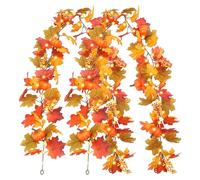 Guirlande Automne Feuille Automne: 2 Pièces Guirlande d'automne avec Guirlandes Lumineuses, Guirlandes De Feuilles D'érable Artificielles pour L'automne, Thanksgiving, Halloween