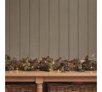 Lights4Fun Guirlande Automne-Hiver - Illuminée par LED Blanc Chaud, Feuillage Artificiel en Prune, Ocre & Vert sur Branche Naturelle - Piles avec minuterie - Déco pour l'intérieur & l'extérieur - 2 m