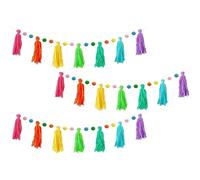 Guirlande avec pompons Boho - 3 pièces, guirlande colorée Boho pour salle de séjour, décoration de fête pour l'école maternelle au plafond | mur porte école bibliothèque classe tableau d'affichage