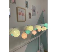 GuirLED - Guirlande lumineuse boules coton LED USB - Veilleuse bébé 2h - Adaptateur secteur double USB 2A inclus - 3 intensités - 32 boules 3.2m - Bébé