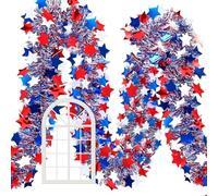 Guirlande commémorative | Décorations de garde-corps d'escalier du 4 juillet | Guirlande d'étoiles éclairées rouge, blanc et bleu - Pour fête de vacances, maison, extérieur, cheminée, escalier, porte