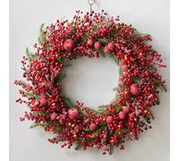 Guirlande, Couronne de Noël Artificielle pré-éclairée, fonctionnant à Piles, décorée Baies, Pommes, Guirlande Vacances for Porte d'entrée, fenêtre, Mur(80cm/31.4in)