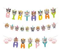 Guirlande d'anniversaire de chat | Fanions en forme de tête de chat | Banderole amusante pour décoration d'anniversaire sur le thème de la décoration pour propriétaire de chat pour décoration