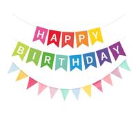 Guirlande d'anniversaire en papier multicolore et bannière en lin de 4 m - Grande bannière Happy Birthday - Décoration de fête d'anniversaire