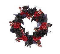 Guirlande d'automne Couronne de Roses Noires et Rouges pour Halloween, Accessoire décoratif Festif avec Branches (a-Black, 35cm)