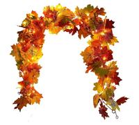 Guirlande d'automne pour cheminée, 1,7 m, guirlande de feuilles d'érable avec éclairage LED, décoration artificielle pour Thanksgiving, intérieur et extérieur, fête, maison, salon, porte d'entrée