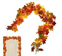 Guirlande d'automne pour cheminée - Guirlande de feuilles d'érable de 1,7 m avec éclairage LED - Décoration artificielle pour Thanksgiving, intérieur, extérieur, fête, maison, salon, porte d'entrée