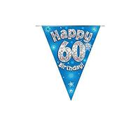 Guirlande de 11 fanions holographiques « Happy 60th Birthday » Bleu 3,9 m