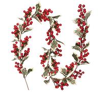 Guirlande de Baies de Noël 180cm - Houx et Baies Rouges d'Hiver Avec Feuilles Pour Décoration de Cheminée, Manteau et Maison