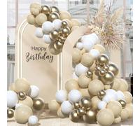 Guirlande de ballons beige, blanc et doré - 102 pièces - Anniversaire, fiançailles, remise de diplôme
