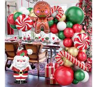 Guirlande de ballons de Noël, kit de 90 ballons en latex rouges et verts, avec des ballons en forme de bonhomme en pain d'épice et de Père N
