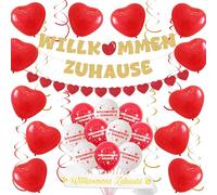Guirlande de ballons décoratifs pour la maison - Décoration de la maison - Bannière en forme de cœur - Ballons suspendus et écharpe pour fête prénatale, réception, fêtes de famille (rouge)