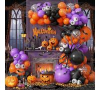 Guirlande de ballons d'Halloween avec araignées, 139 pièces, orange, noir, violet, confettis, guirlande de ballons avec toile d'araignée 3D et chauve-souris et ladybug pour Halloween, anniversaire,