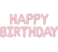 Guirlande de ballons Happy Birthday 340x35cm écriture rose mat