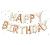 Guirlande de ballons « Happy Birthday » - 40,6 cm - Beige caramel - Ballons en aluminium Happy Birthday - Bannière d'anniversaire - Décoration de fête d'anniversaire - Ballons en aluminium - Bon