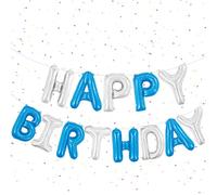 Guirlande de ballons « Happy Birthday » - 40,6 cm - Bleu argenté - En aluminium - Ballons d'anniversaire - Bannière - Décoration de fête d'anniversaire - Ballons en aluminium - Bon anniversaire