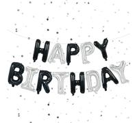 Guirlande de ballons « Happy Birthday » - 40,6 cm - Noir et argenté - Ballons en aluminium - Ballons d'anniversaire - Bannière - Décoration de fête d'anniversaire - Ballons en aluminium - Bon