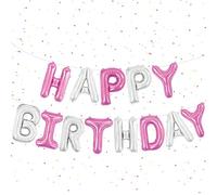 Guirlande de ballons « Happy Birthday » - 40,6 cm - Rose argenté - Ballons en aluminium - Ballons d'anniversaire - Bannière - Décoration de fête d'anniversaire - Ballons en aluminium - Bon