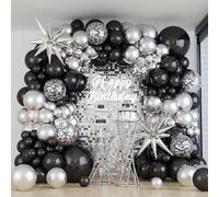 Guirlande de ballons noir et argent avec 3 ballons en forme d'étoile, 111 pièces, couleur noir et argent, avec confettis pour anniversaire, mariage, diplôme, fête prénatale, anniversaire, fête
