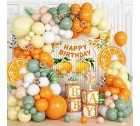 Guirlande de ballons oranges et jaunes, ballons en aluminium orange avec ballons jaunes et verts pour décoration de fête prénatale, anniversaire, fête sur le thème des fruits