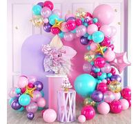 Guirlande de Ballons Rose, Violet et Turquoise, 129 Pièces Kit D'Arche de Ballons, ballons à L'hélium Macarons Rose Métallisé Violet avec ballon étoile, pour Anniversaire, Baby Shower, Mariage