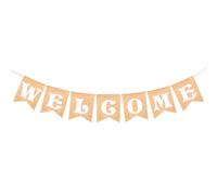 Guirlande de Bienvenue 2m en Lin, Bannière Décorative Blanche | Facile à Suspendre, Réutilisable, pour Noël, Mariage et Nouvel An, Style Sobre