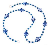 Guirlande de bonbons de vacances à faire soi-même avec pompons fluides, accents perlés et éléments de moulin à vent pour une utilisation saisonnière dans un arbre et une cheminée (bleu)