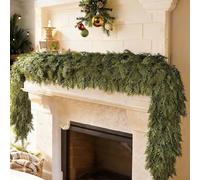 Guirlande de cèdre artificielle verte au toucher réaliste, épaisse et réaliste pour cheminée, fenêtre, décoration intérieure et extérieure (1,8 m à 120 branches de pin)