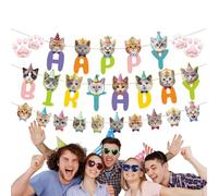 Guirlande de chat d'anniversaire, bannière de décorations de fête pour chat, 17 x 8 cm, toile de fond à thème mignon, fanions amusants pour animaux de compagnie, décoration festive féline (1 ensemble