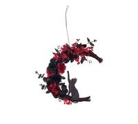 Guirlande De Chat Noir De La Lune Spectrale - Guirlande De Porte D'Halloween Avec Des Fleurs | Porte D'entrée Extérieure Intérieure | Décor D'Halloween De Chat Noir | Ghirland